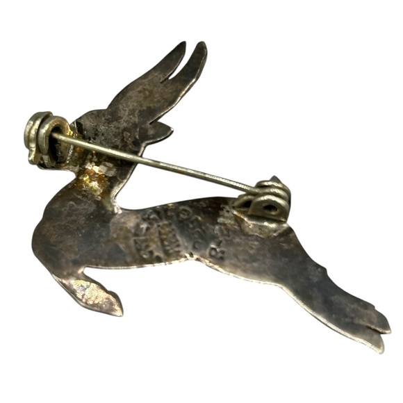 Mexico 925 Sterling Gazelle Abalone Inlay Brooch - Picture 2 of 8